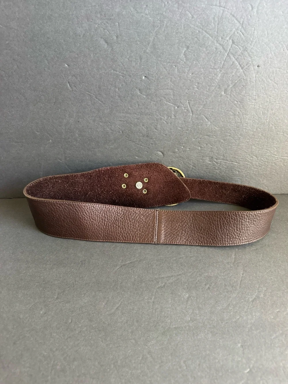 Leatherock Brown Leather Belt Rhinestone Ornate Turquoise Buckle Cowgirl‎ Large